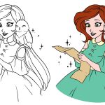 Princesa para colorir simples com passarinho-1