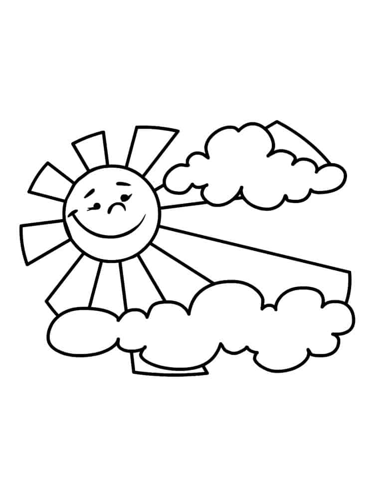Desenho de sol e nuvem para colorir