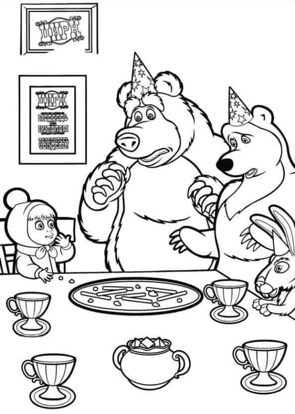 Masha e o urso para colorir