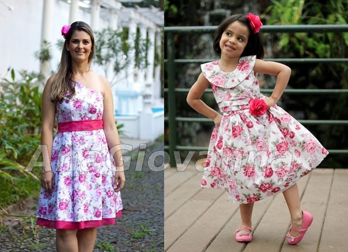 Vestidos Mãe e Filha Floral Pink Festa Feminina