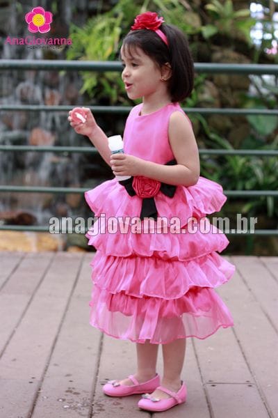 Vestido Infantil Pink com Preto 3 anos