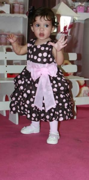 Vestido Infantil Marrom de Poá Rosa para Festa