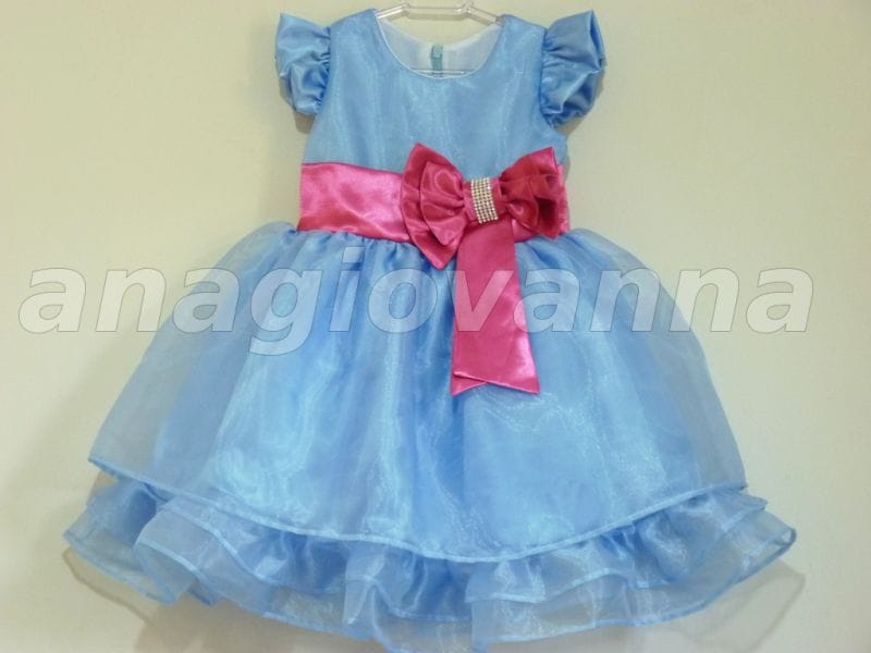 Vestido Infantil de Festa Azul e Rosa