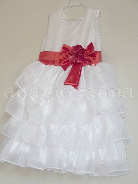 Vestido Infantil de Festa Branco com Laço Vermelho