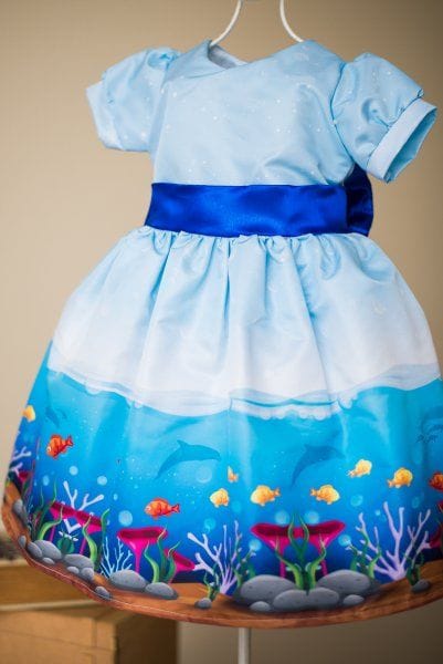 Vestido Infantil de Festa Fundo do Mar