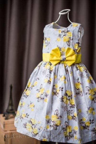 Vestido Infantil de Festa Floral Amarelo
