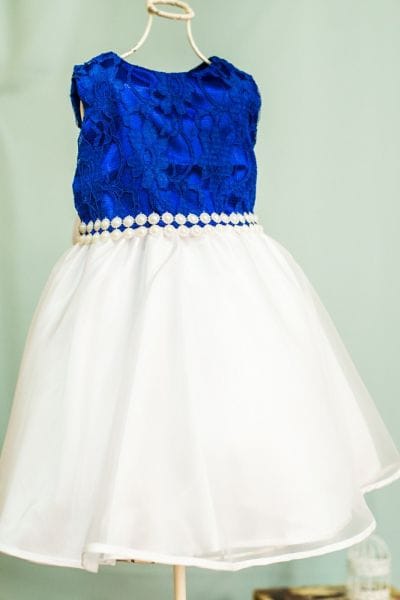 Vestido de Festa Infantil Azul e Branco