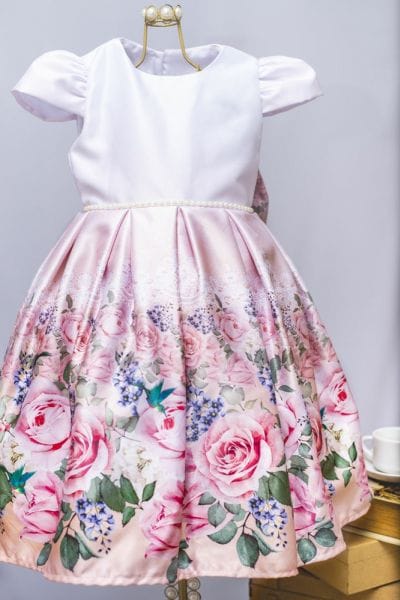 Vestido de Festa Infantil Floral Rosa com Branco