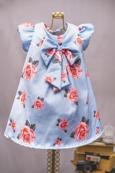Vestido Infantil de Festa Floral Azul e Rosa