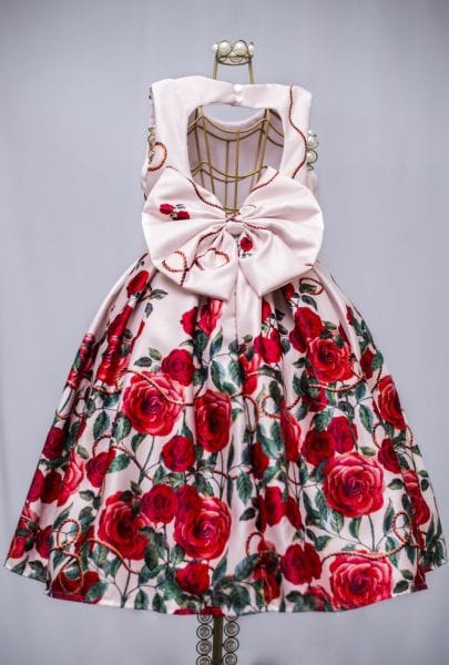 Vestido de Festa Infantil Floral Rosas Vermelhas