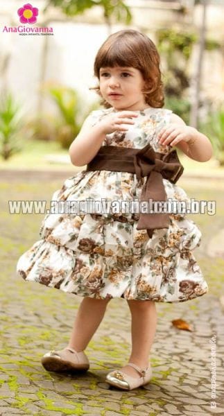 Vestido Infantil Balonê Floral Marrom