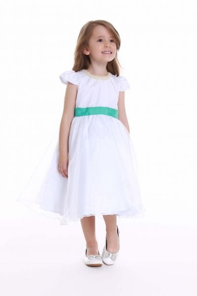 Vestido Infantil Branco com Verde Tiffany