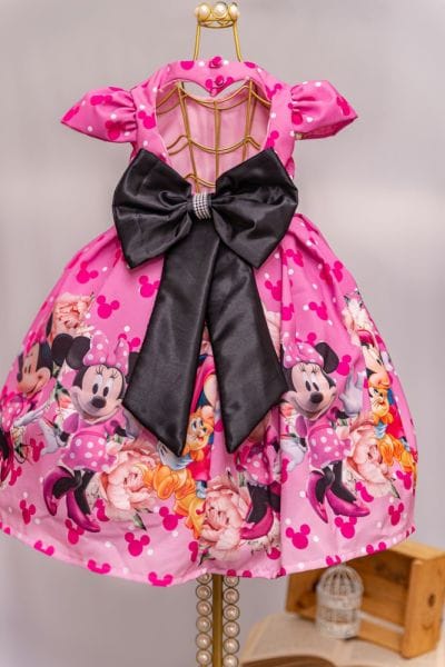 Vestido Minnie Rosa Infantil Luxo