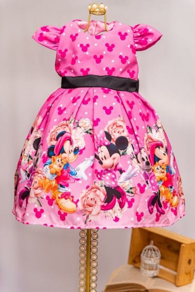 Vestido Minnie Rosa Infantil Luxo