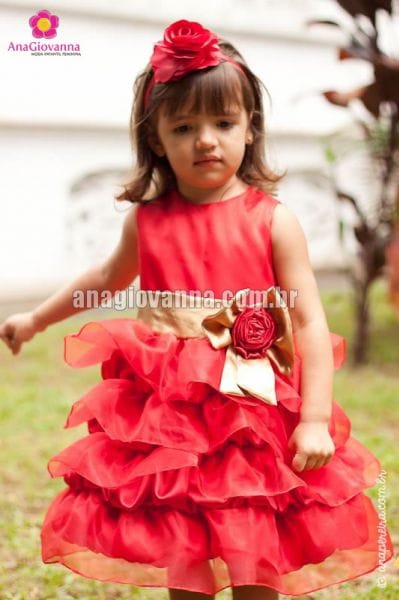 Vestido Princesa Infantil Vermelho com Dourado