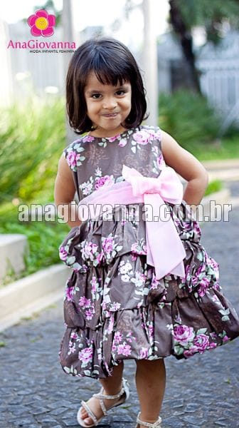 Vestido Infantil Balonê Marrom Floral