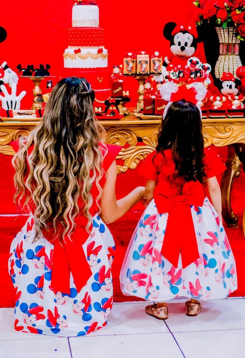 Vestidos Mãe e Filha Minnie Vermelha Super Luxo