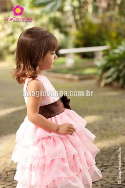 Vestido de Princesa Infantil Marrom e Rosa