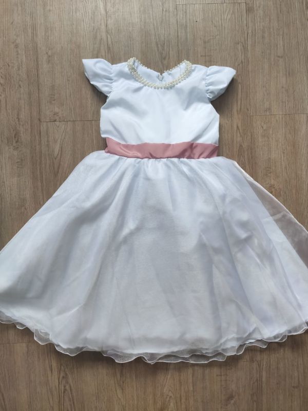 Vestido Infantil Daminha Branco com Laço Rose