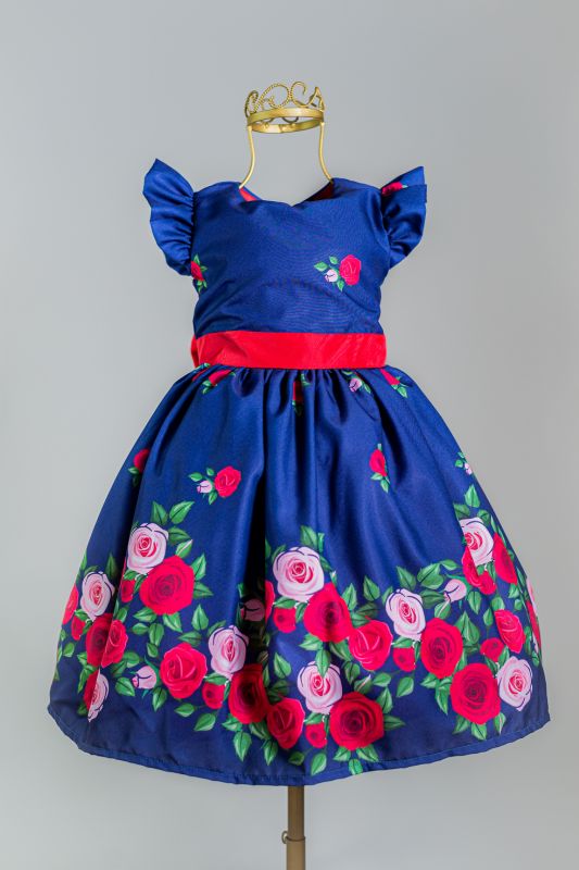 Vestido Floral Azul Marinho Infantil