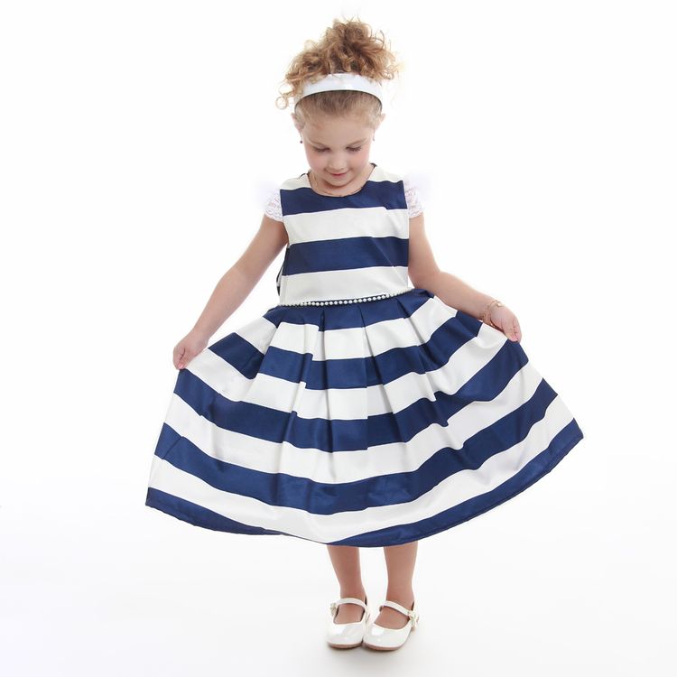 Vestido Infantil de Princesa Daminha Azul e Branco
