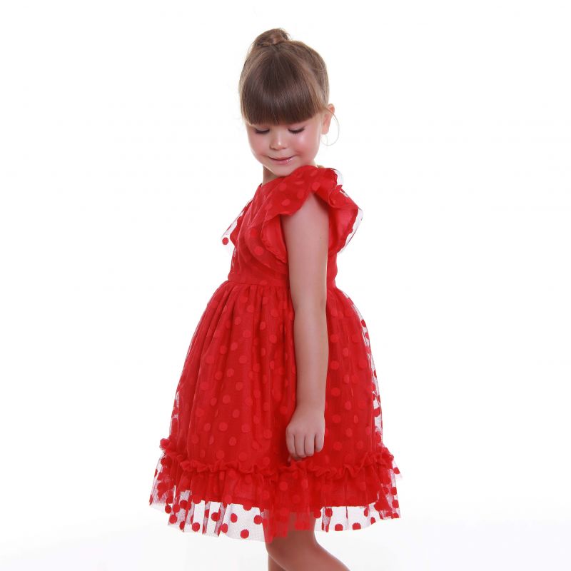 Vestido Infantil de Festa Tule Poá Vermelho