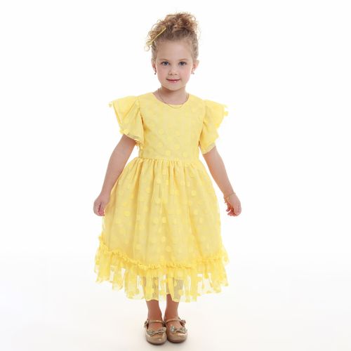 Vestido Infantil Tule Poá Amarelo
