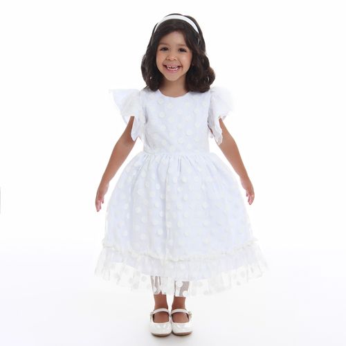 Vestido Infantil Tule Poá Branco