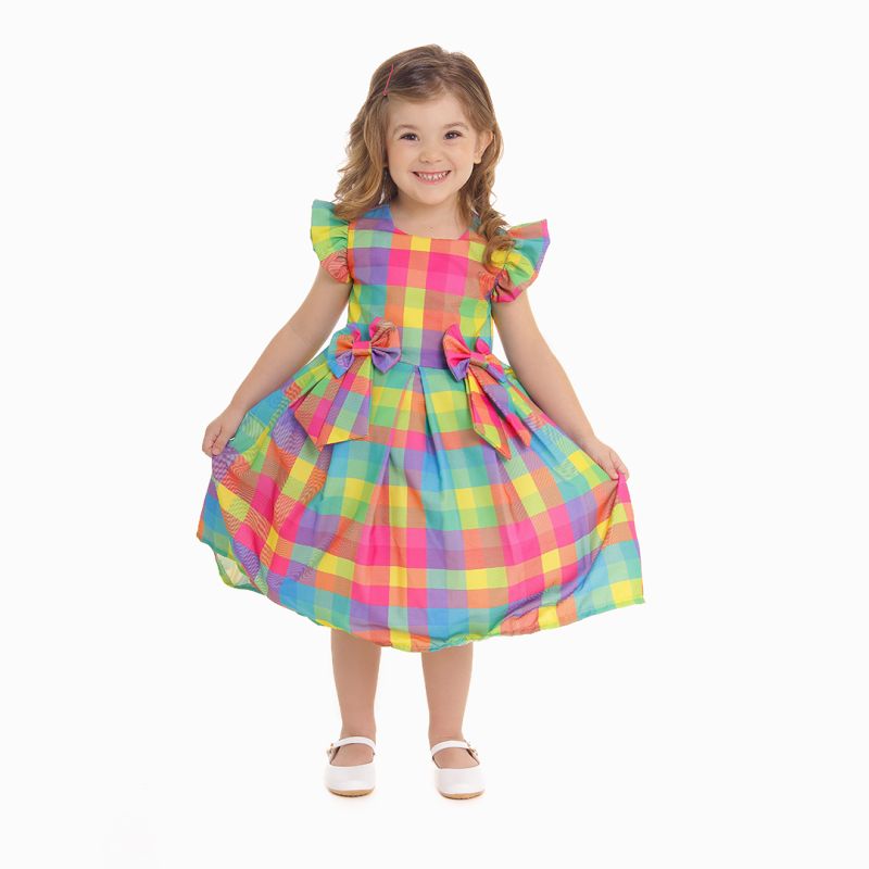 Vestido Infantil de Festa Quadriculado Candy Colors