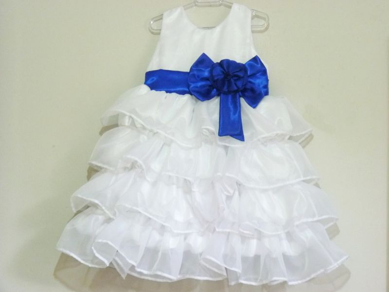 Vestido Infantil de Festa Formatura Branco e Azul